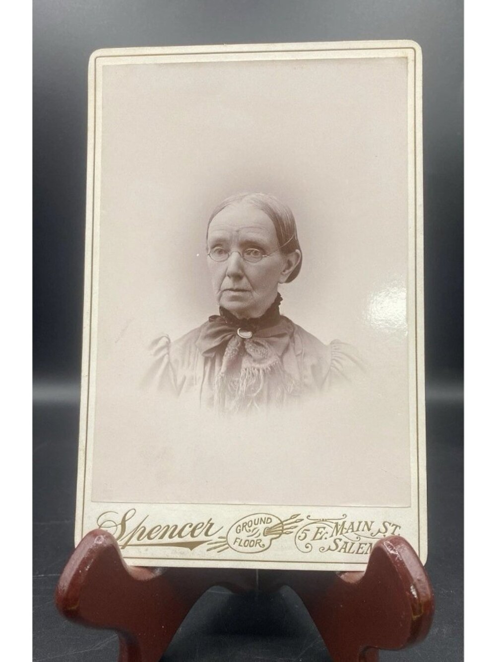 Cabinet Card Lady in Dress Glasses Brooch Spencer Salem Ohio Late 1800s